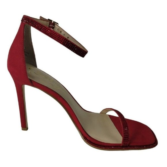 Jessica Simpson Womens 8.5 Ostey Red Rhinestones Ankle Strap 4 inch Heels New - Picture 9 of 16